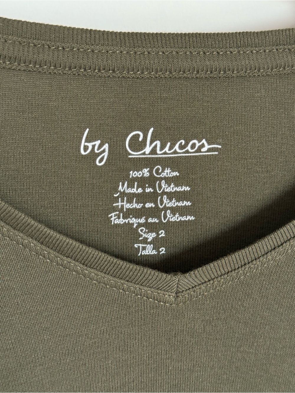 NWT Chico’s Paige V-neck 3/4 Sleeve Top Olive Night Green 100% Cotton 2 Large - Picture 7 of 10